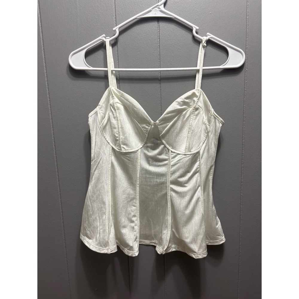 H&M Divided White Corset Style Camisole Top Satin Finish Smocked Back Medium NWT